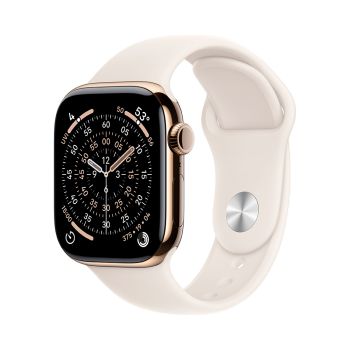 Apple Watch Series 11, 42 mm, Gold Titanium GPS+Cellular, Starlight Sport Band M/L